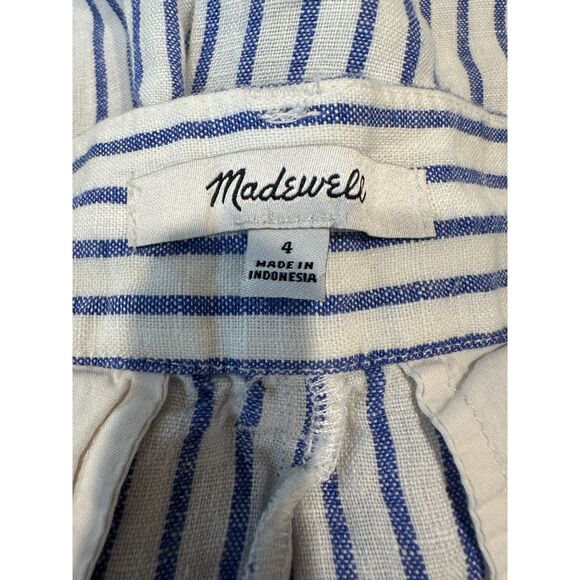 Madewell The Harlow Wide Leg Pants 100% Linen Blue and White Stripe Size 4 - Picture 7 of 7